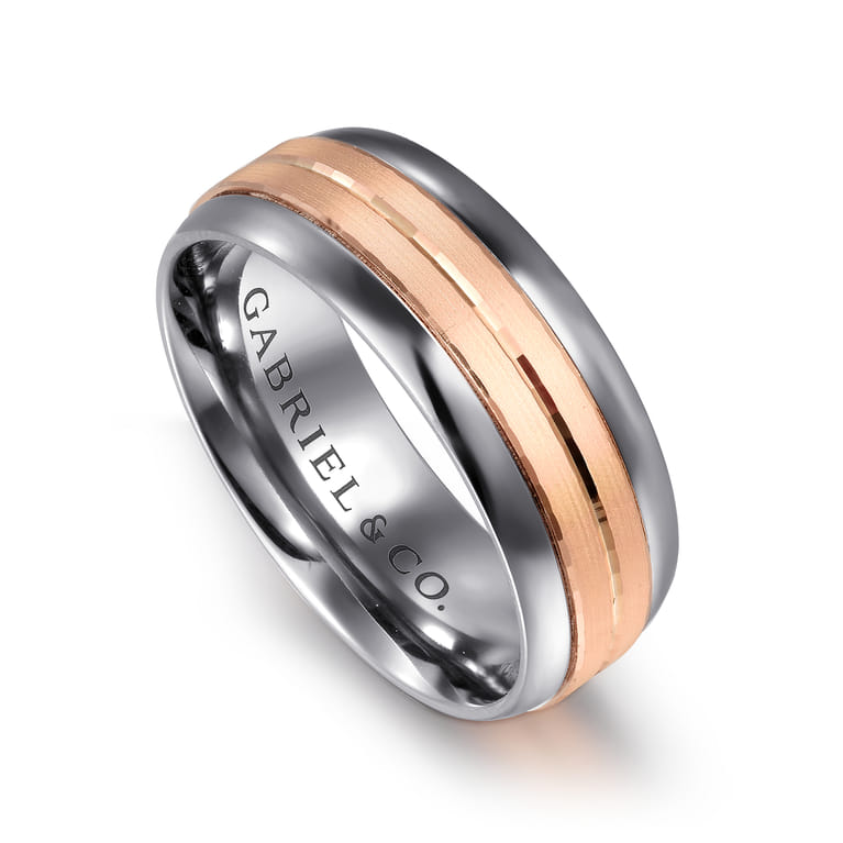 Mens Alternative 8mm Beveled Tantalum and 14K Rose Gold Band - Shot 3