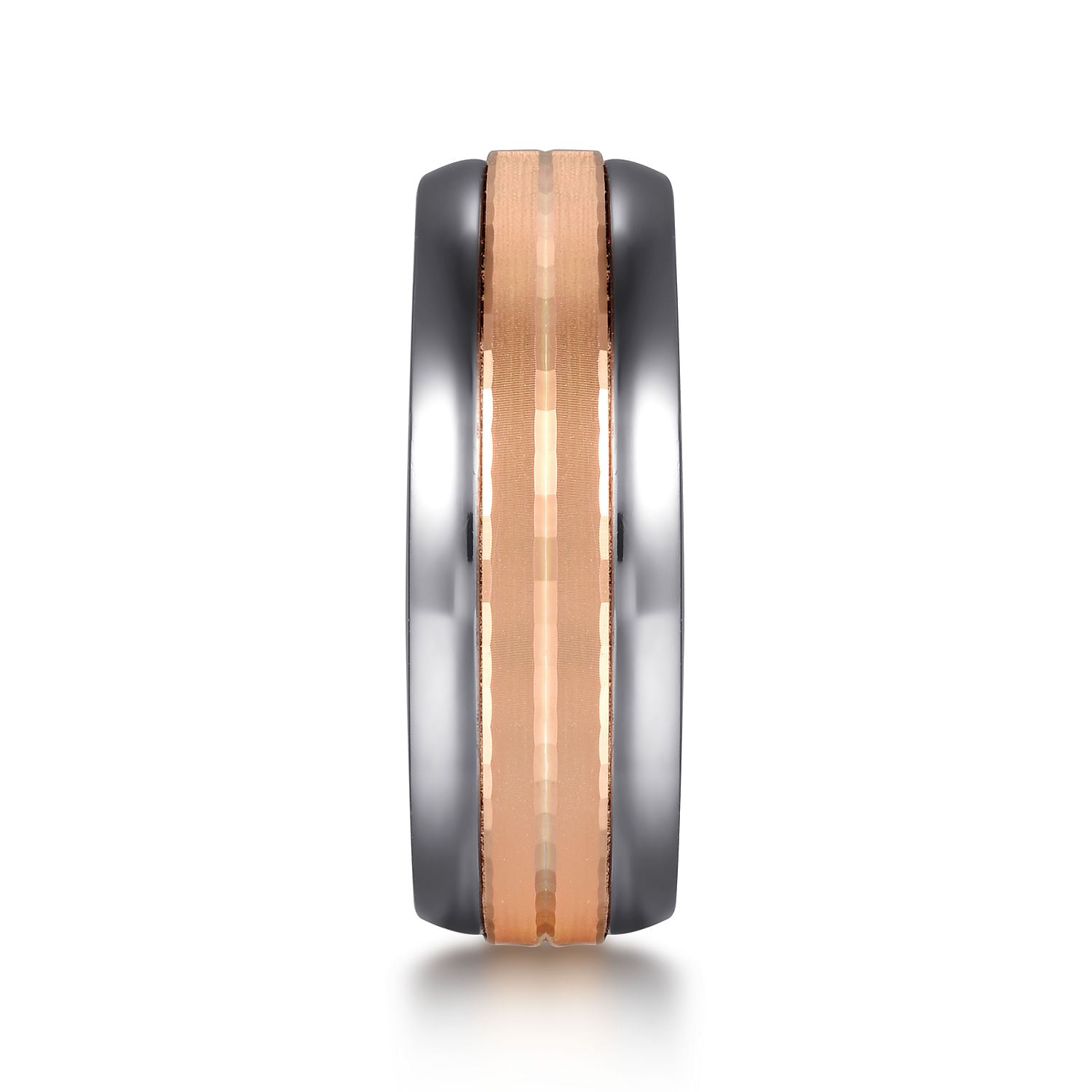 Mens Alternative 8mm Beveled Tantalum and 14K Rose Gold Band