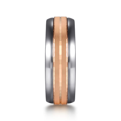 Mens Alternative 8mm Beveled Tantalum and 14K Rose Gold Band