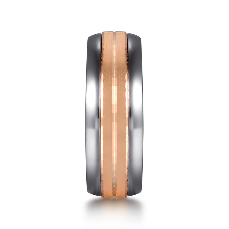 Mens Alternative 8mm Beveled Tantalum and 14K Rose Gold Band - Shot 4