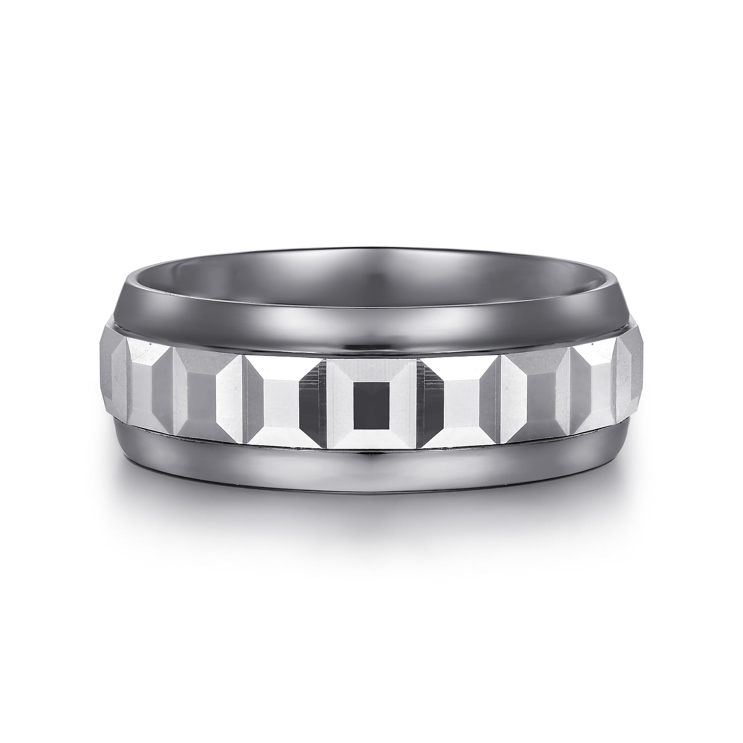 Mens Alternative 8mm Beveled Tantalum and 14K White Gold Band - Shot 1