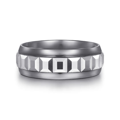 Mens Alternative 8mm Beveled Tantalum and 14K White Gold Band