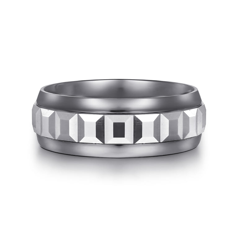 Mens Alternative 8mm Beveled Tantalum and 14K White Gold Band - Shot 1