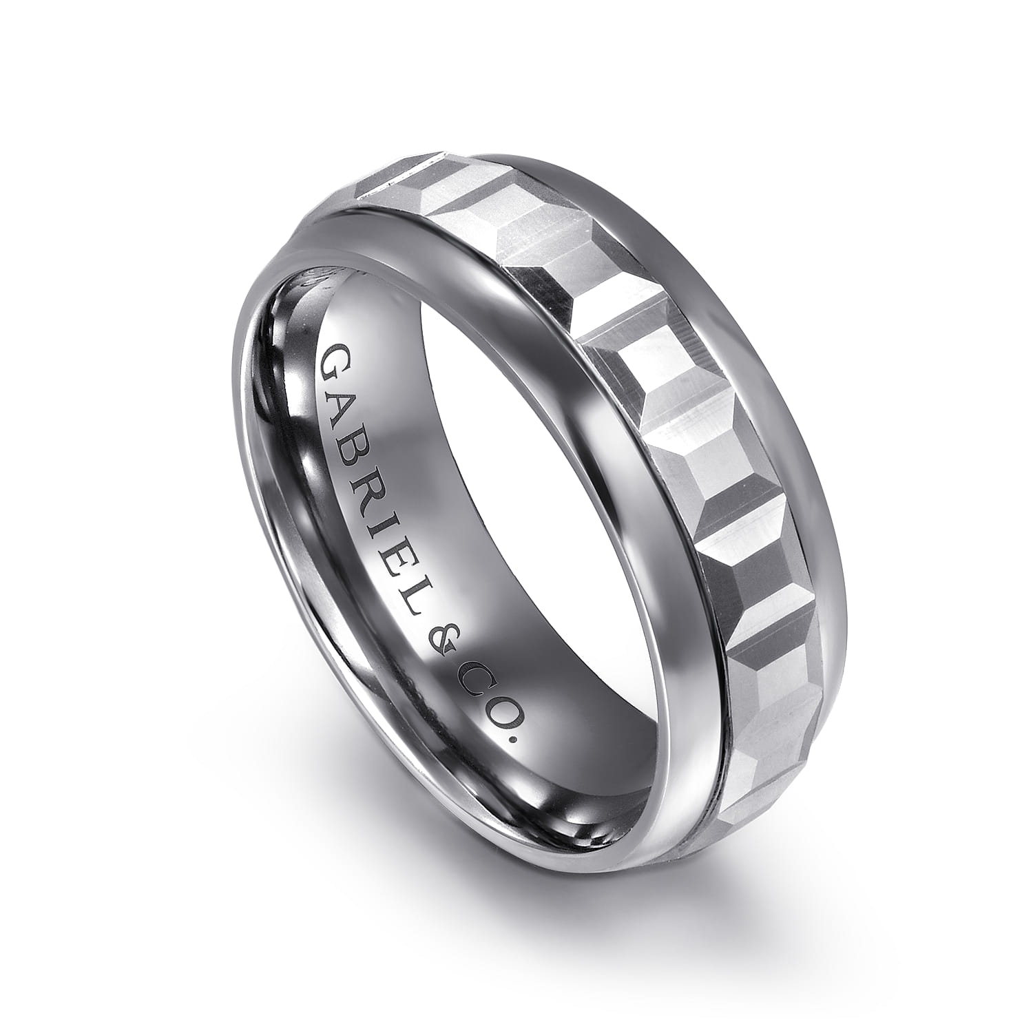 Mens Alternative 8mm Beveled Tantalum and 14K White Gold Band - Shot 3