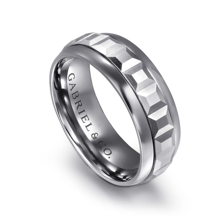 Mens Alternative 8mm Beveled Tantalum and 14K White Gold Band - Shot 3