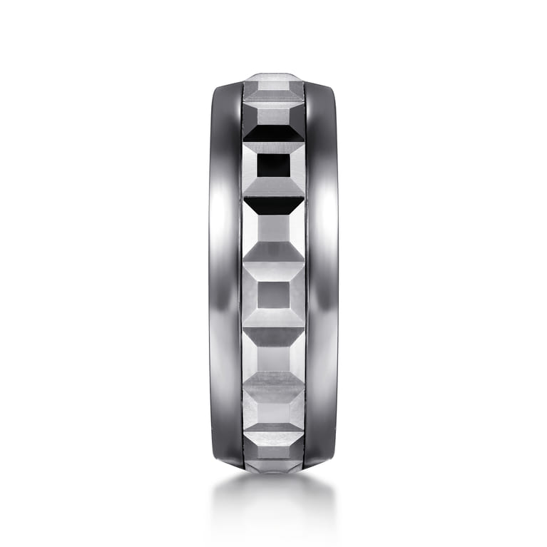 Mens Alternative 8mm Beveled Tantalum and 14K White Gold Band - Shot 4