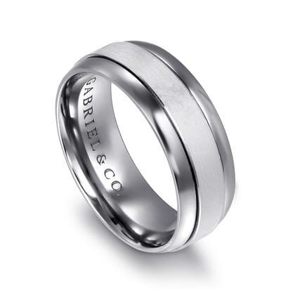 Mens Alternative 8mm Beveled Tantalum and 14K White Gold Band