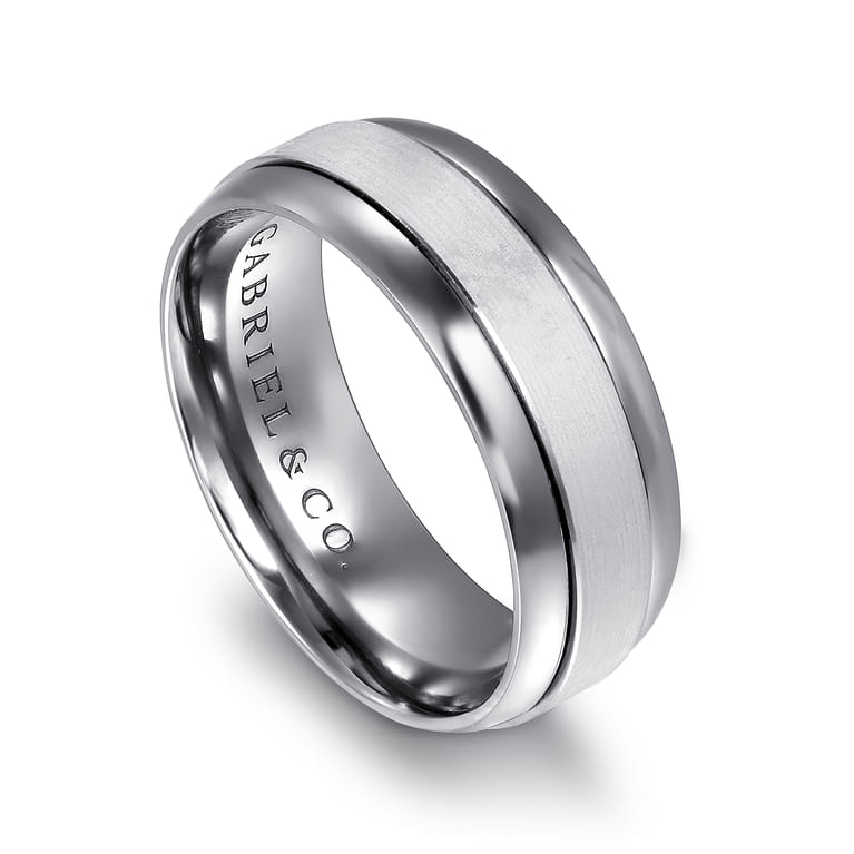 Mens Alternative 8mm Beveled Tantalum and 14K White Gold Band - Shot 3