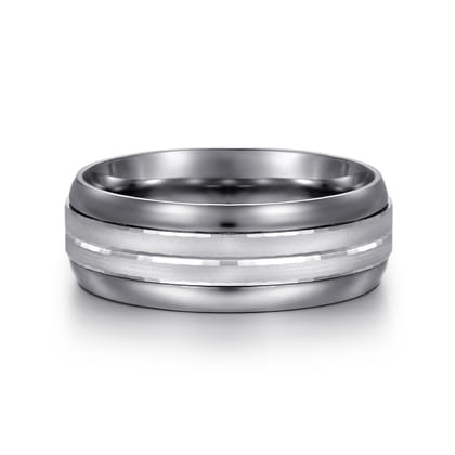 Mens Alternative 8mm Beveled Tantalum and 14K White Gold Band