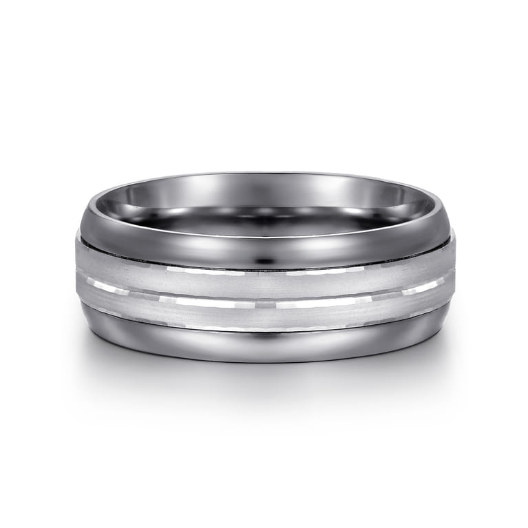 Mens Alternative 8mm Beveled Tantalum and 14K White Gold Band - Shot 1