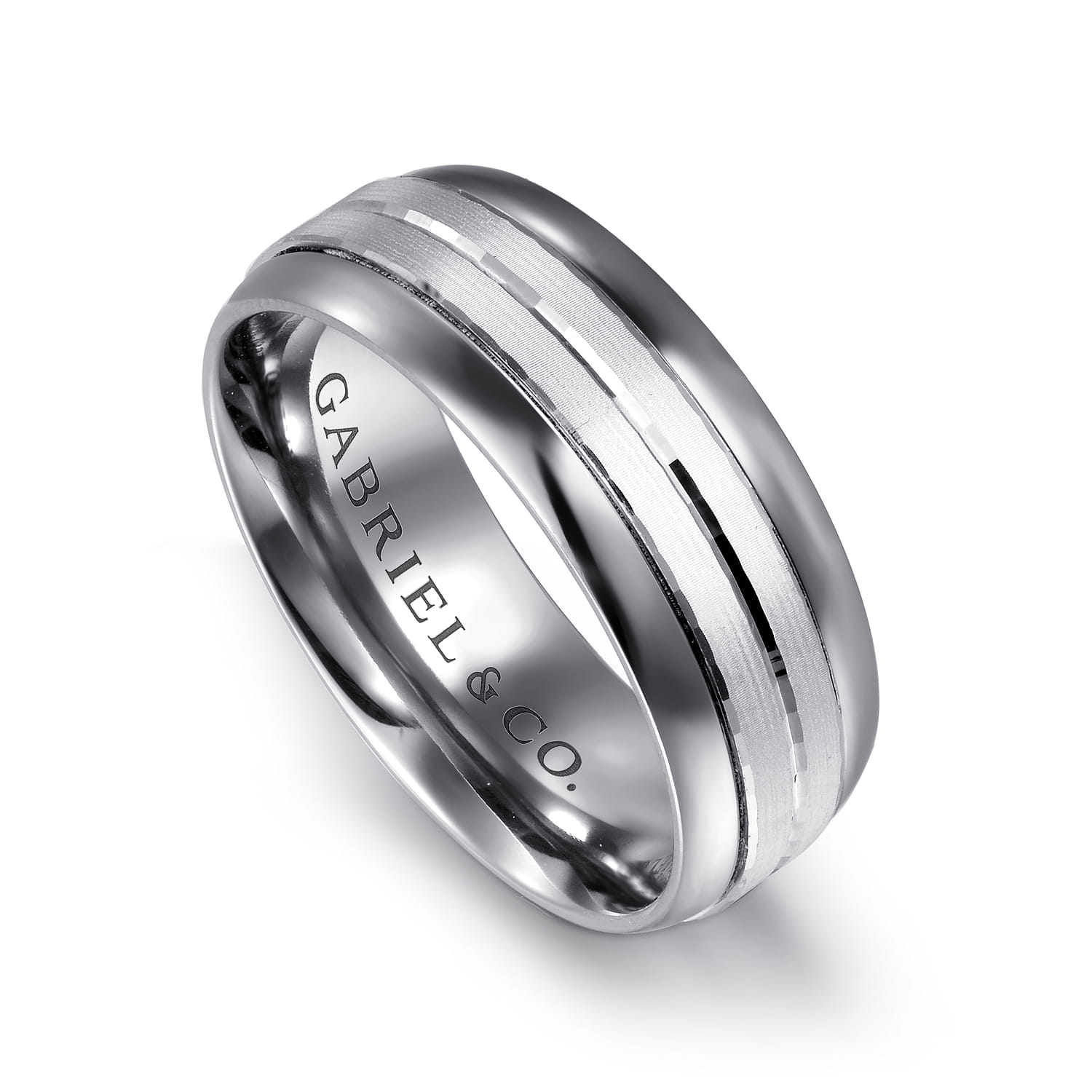 Mens Alternative 8mm Beveled Tantalum and 14K White Gold Band - Shot 3