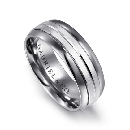 Mens Alternative 8mm Beveled Tantalum and 14K White Gold Band