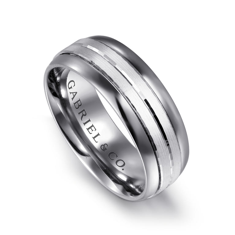 Mens Alternative 8mm Beveled Tantalum and 14K White Gold Band - Shot 3