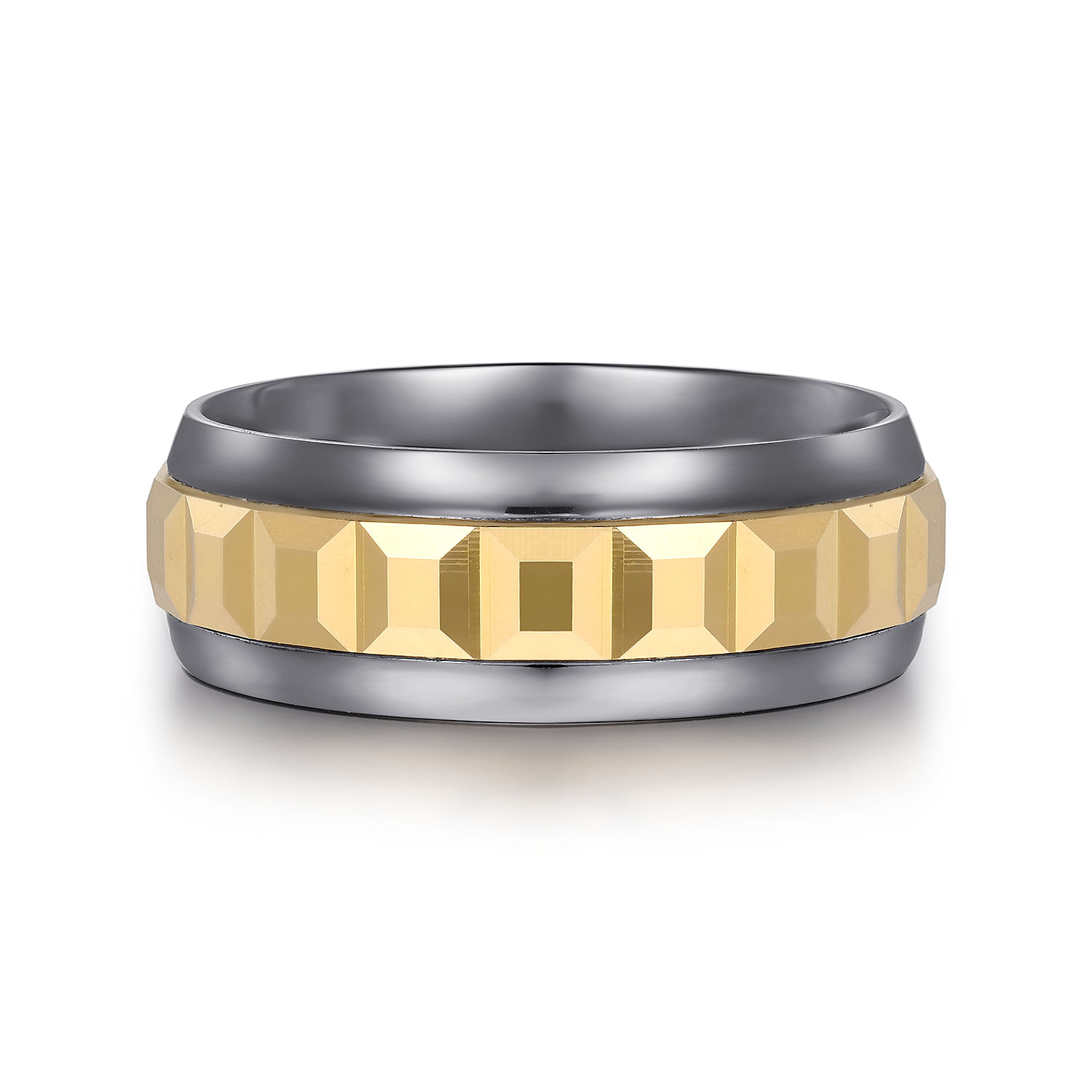 Mens Alternative 8mm Beveled Tantalum and 14K Yellow Gold Band
