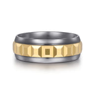 Mens Alternative 8mm Beveled Tantalum and 14K Yellow Gold Band