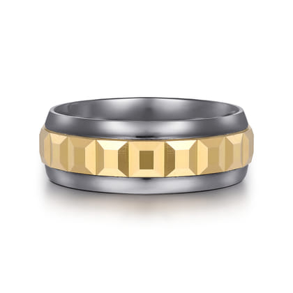 Mens Alternative 8mm Beveled Tantalum and 14K Yellow Gold Band