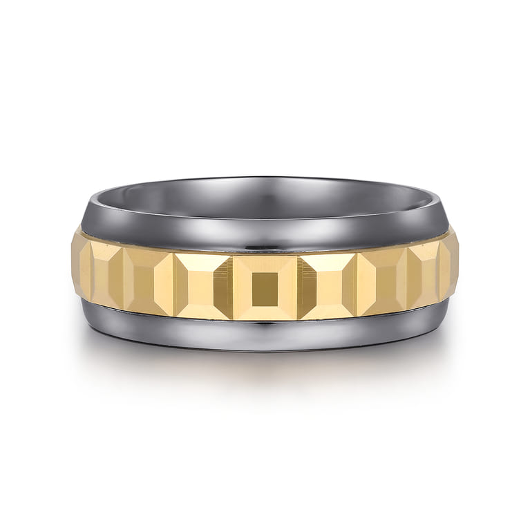 Mens Alternative 8mm Beveled Tantalum and 14K Yellow Gold Band - Shot 1