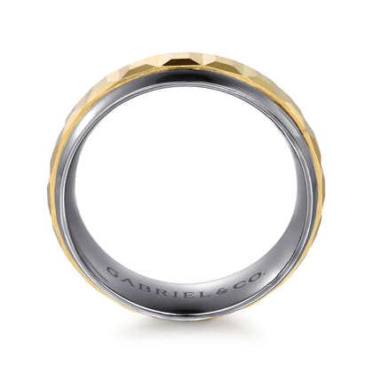 Mens Alternative 8mm Beveled Tantalum and 14K Yellow Gold Band