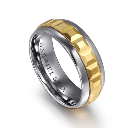 Mens Alternative 8mm Beveled Tantalum and 14K Yellow Gold Band