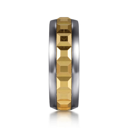 Mens Alternative 8mm Beveled Tantalum and 14K Yellow Gold Band