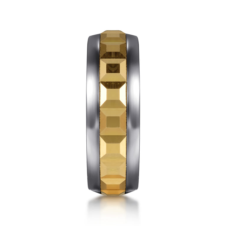 Mens Alternative 8mm Beveled Tantalum and 14K Yellow Gold Band - Shot 4