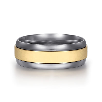 Mens Alternative 8mm Beveled Tantalum and 14K Yellow Gold Band