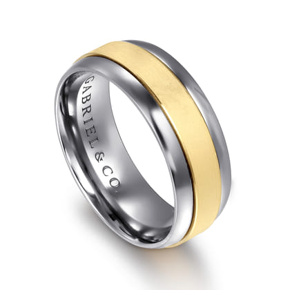 Mens Alternative 8mm Beveled Tantalum and 14K Yellow Gold Band