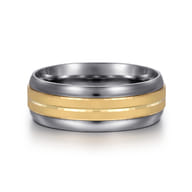 Mens Alternative 8mm Beveled Tantalum and 14K Yellow Gold Band