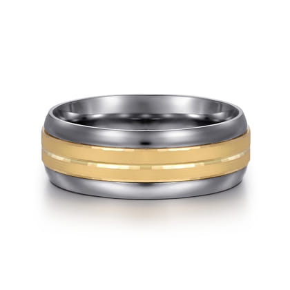Mens Alternative 8mm Beveled Tantalum and 14K Yellow Gold Band
