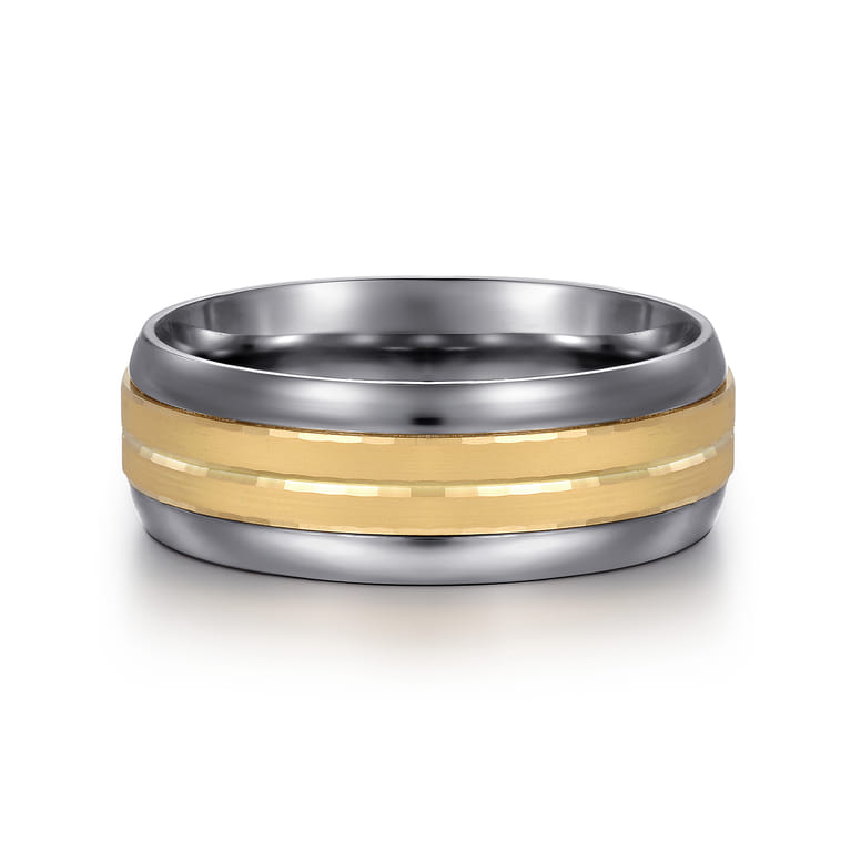 Mens Alternative 8mm Beveled Tantalum and 14K Yellow Gold Band - Shot 1
