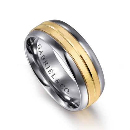Mens Alternative 8mm Beveled Tantalum and 14K Yellow Gold Band