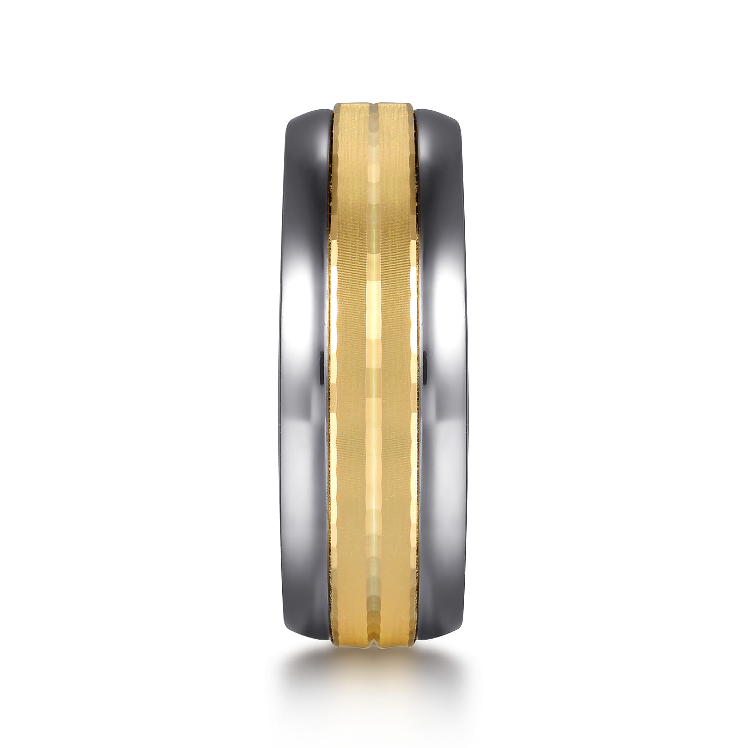 Mens Alternative 8mm Beveled Tantalum and 14K Yellow Gold Band