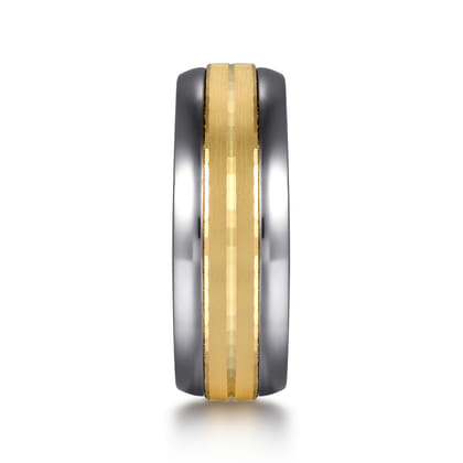 Mens Alternative 8mm Beveled Tantalum and 14K Yellow Gold Band