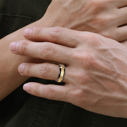 Mens Alternative 8mm Beveled Tantalum and 14K Yellow Gold Band