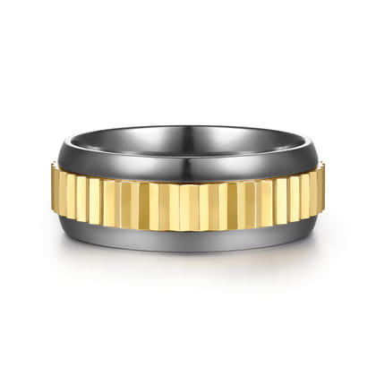 Mens Alternative 8mm Beveled Tantalum and 14K Yellow Gold Band