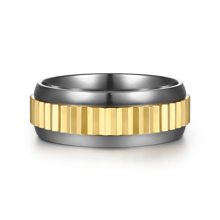 Mens Alternative 8mm Beveled Tantalum and 14K Yellow Gold Band - Shot 1