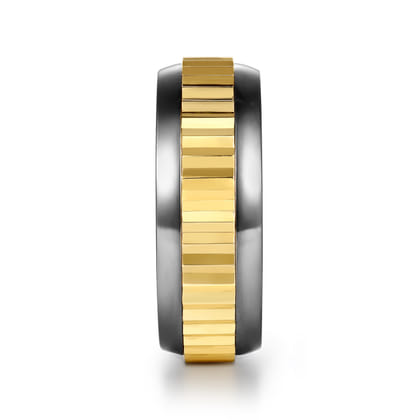 Mens Alternative 8mm Beveled Tantalum and 14K Yellow Gold Band