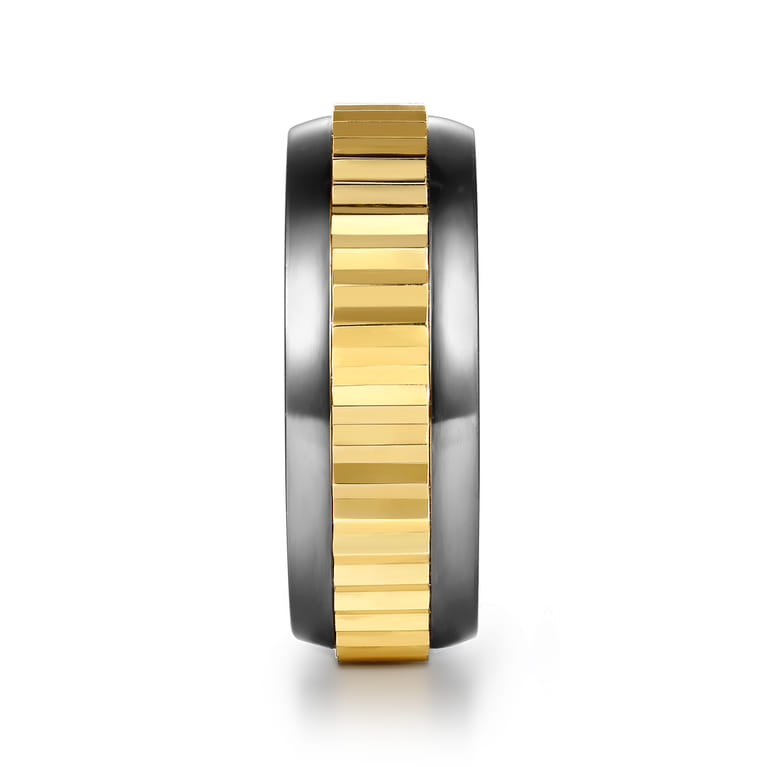 Mens Alternative 8mm Beveled Tantalum and 14K Yellow Gold Band - Shot 4