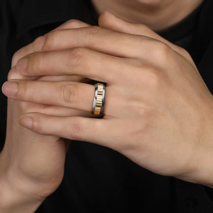 Mens Alternative 8mm Beveled Tantalum and 14K Yellow Gold Band