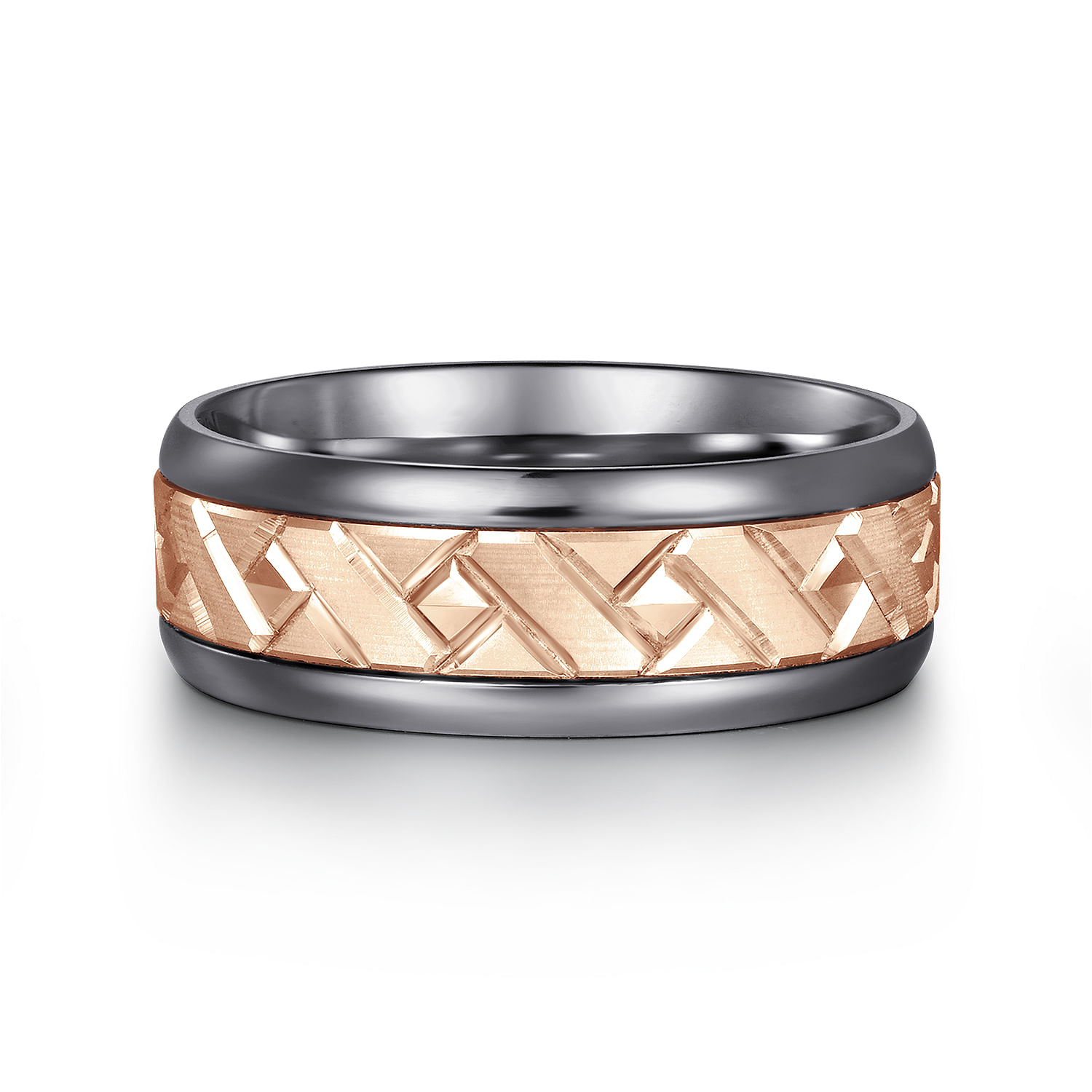 Mens Alternative 8mm Round Tantalum and 14K Rose Gold Band