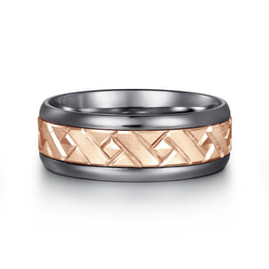 Mens Alternative 8mm Round Tantalum and 14K Rose Gold Band