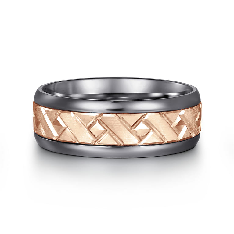 Mens Alternative 8mm Round Tantalum and 14K Rose Gold Band - Shot 1