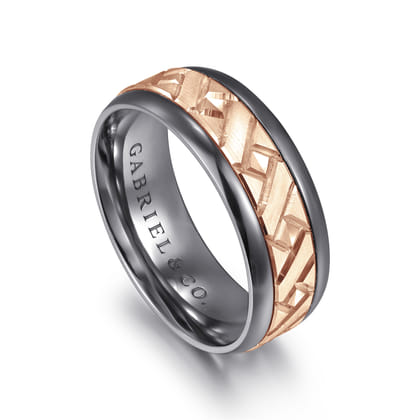 Mens Alternative 8mm Round Tantalum and 14K Rose Gold Band