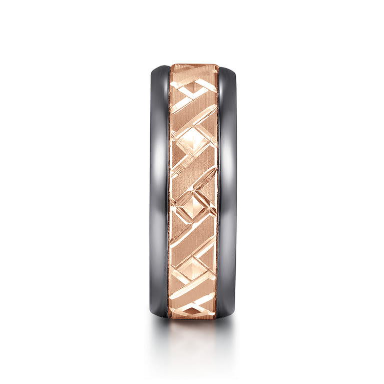 Mens Alternative 8mm Round Tantalum and 14K Rose Gold Band - Shot 4