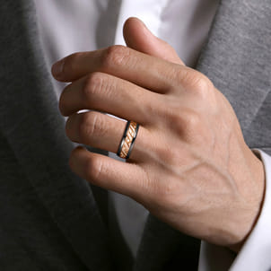 Mens Alternative 8mm Round Tantalum and 14K Rose Gold Band