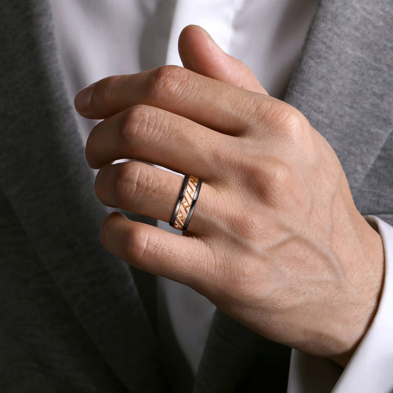 Mens Alternative 8mm Round Tantalum and 14K Rose Gold Band - Shot 5