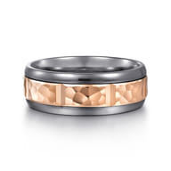 Mens Alternative 8mm Round Tantalum and 14K Rose Gold Band