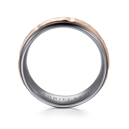 Mens Alternative 8mm Round Tantalum and 14K Rose Gold Band