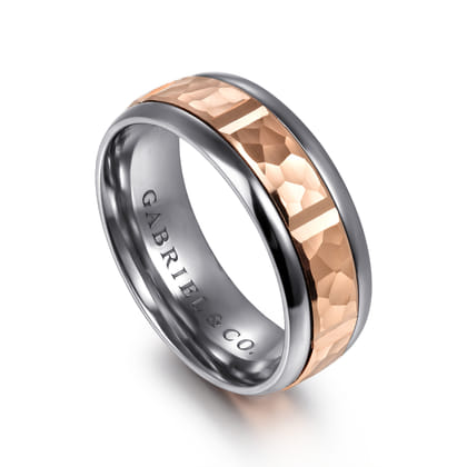 Mens Alternative 8mm Round Tantalum and 14K Rose Gold Band