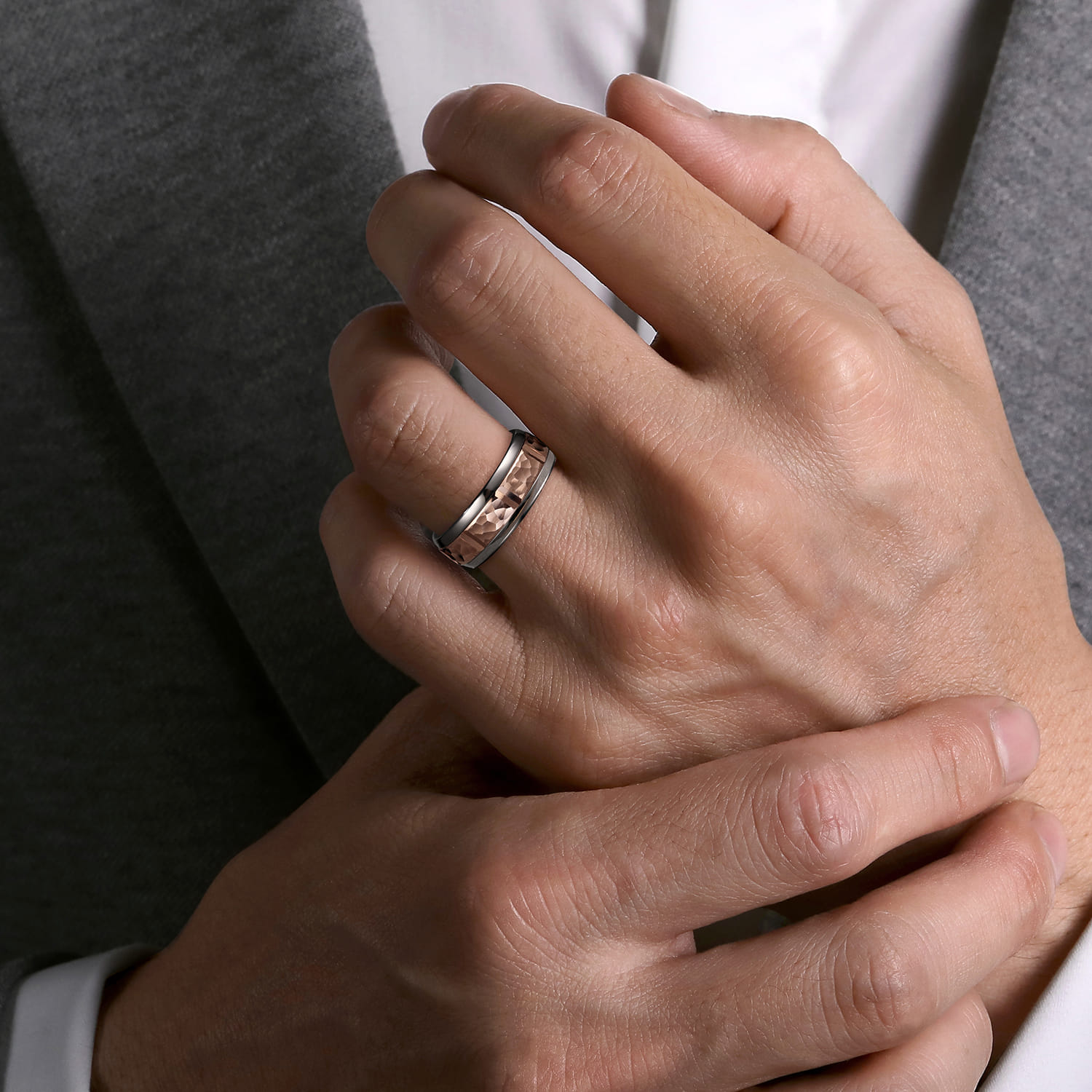 Mens Alternative 8mm Round Tantalum and 14K Rose Gold Band - Shot 5